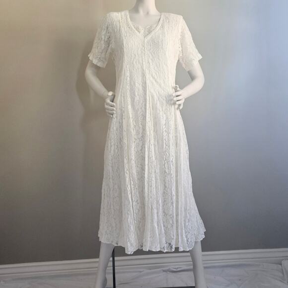 Vintage 90s White Lace Dress Bridal Coquette Angel Romantic Modest Size S - Picture 1 of 10